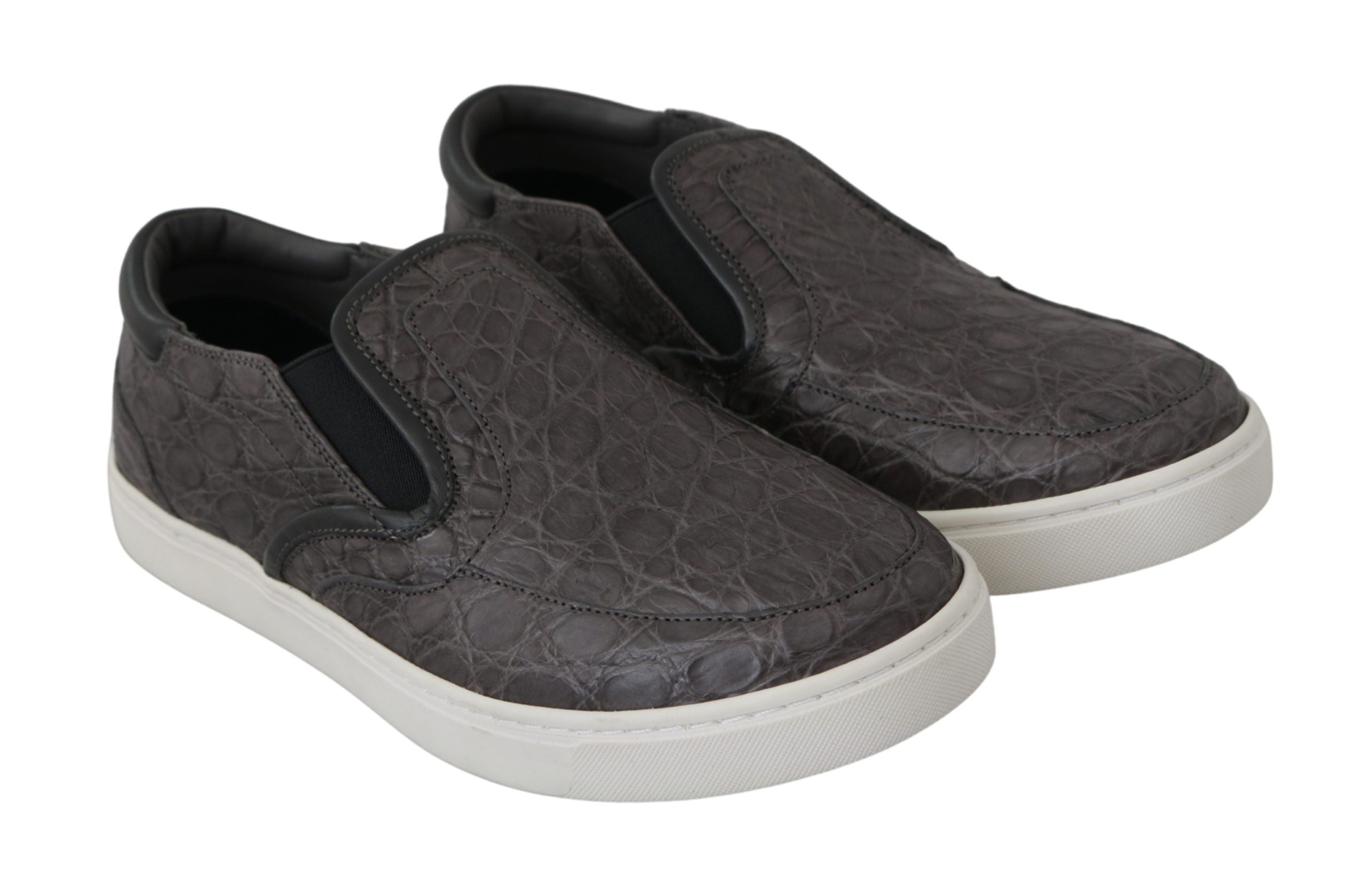 Dolce &amp; Gabbana Gray Leather Flat Caiman Mens Loafers Shoes