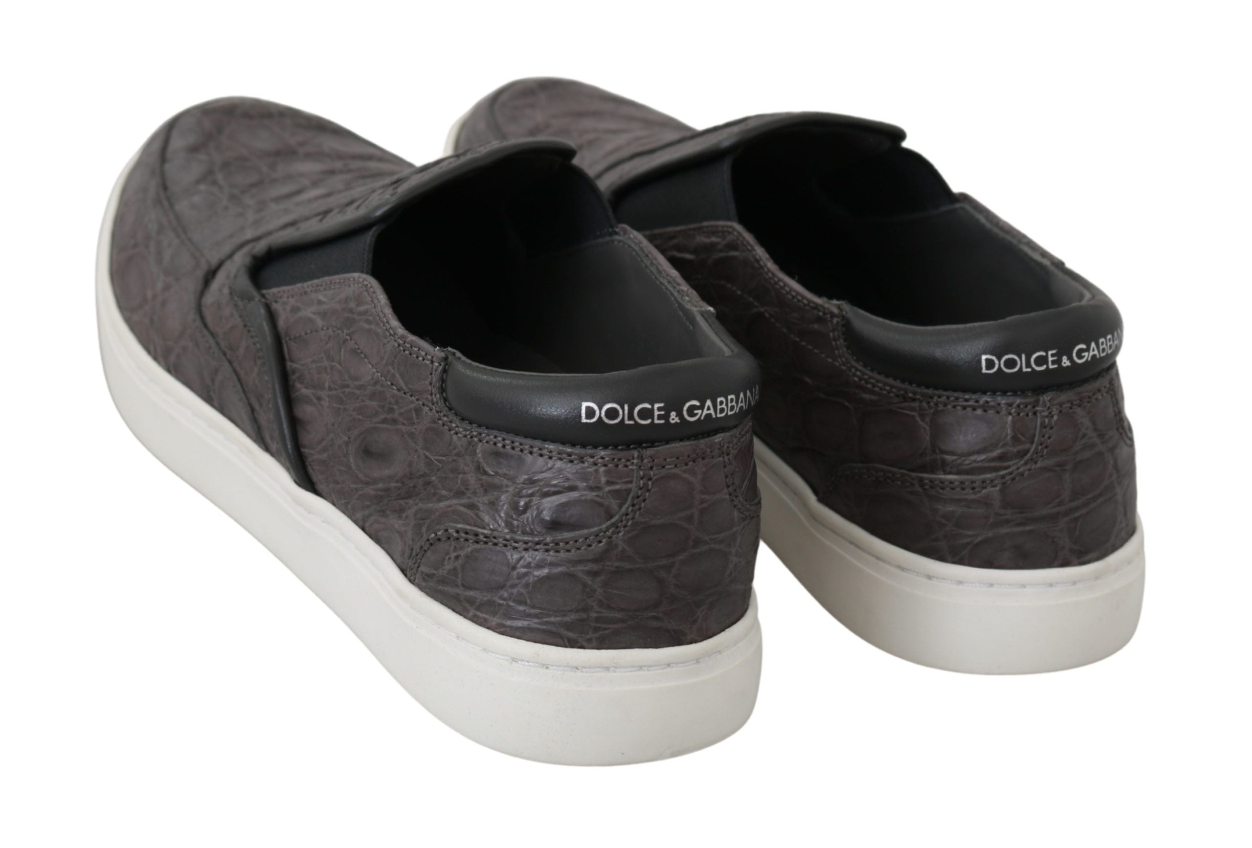 Dolce &amp; Gabbana Gray Leather Flat Caiman Mens Loafers Shoes