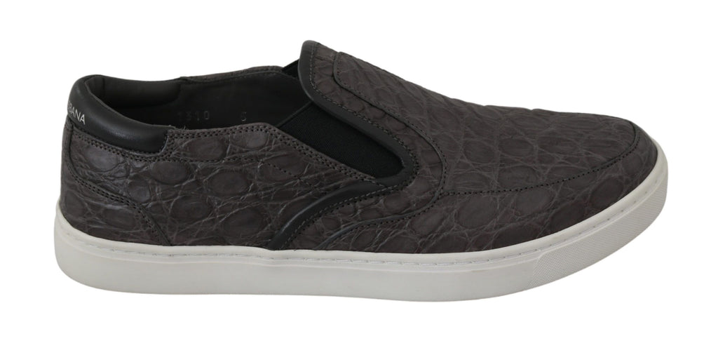 Dolce &amp; Gabbana Gray Leather Flat Caiman Mens Loafers Shoes