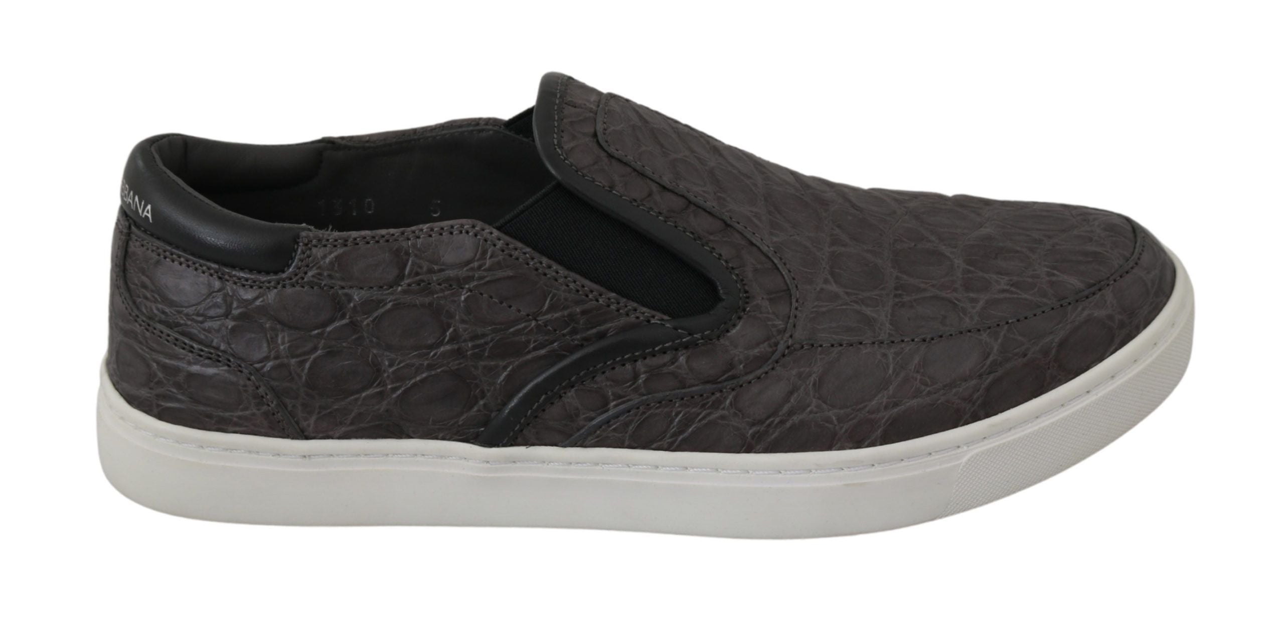 Dolce &amp; Gabbana Gray Leather Flat Caiman Mens Loafers Shoes