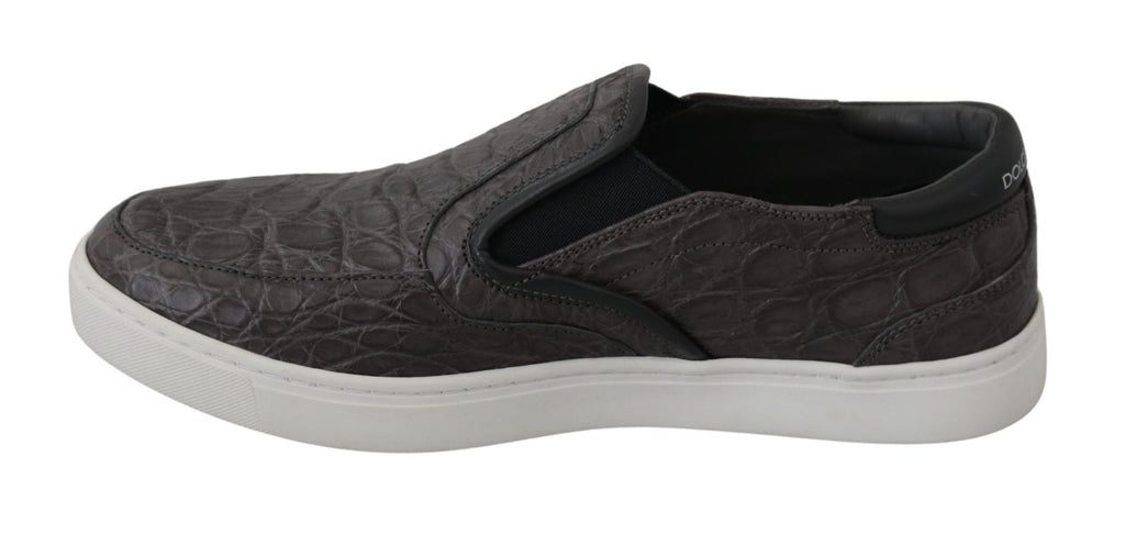 Dolce &amp; Gabbana Gray Leather Flat Caiman Mens Loafers Shoes