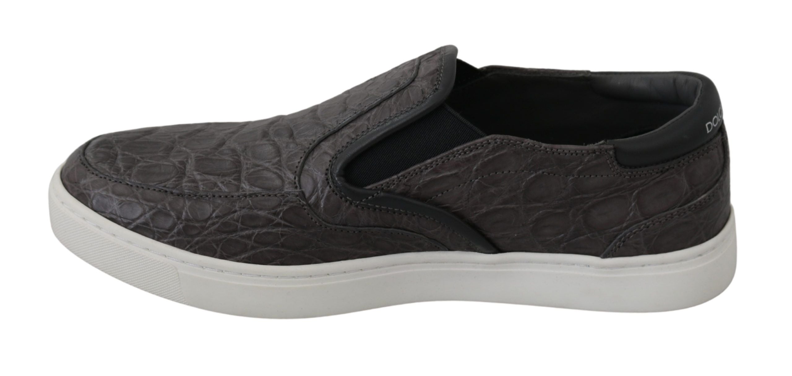 Dolce &amp; Gabbana Gray Leather Flat Caiman Mens Loafers Shoes