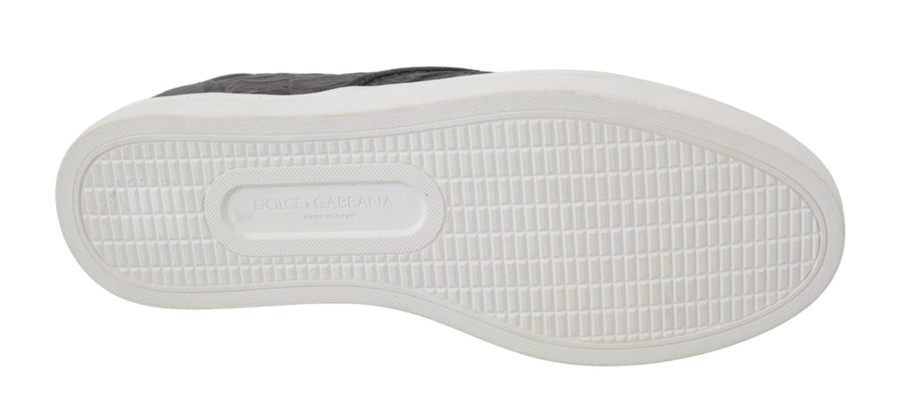 Dolce &amp; Gabbana Gray Leather Flat Caiman Mens Loafers Shoes