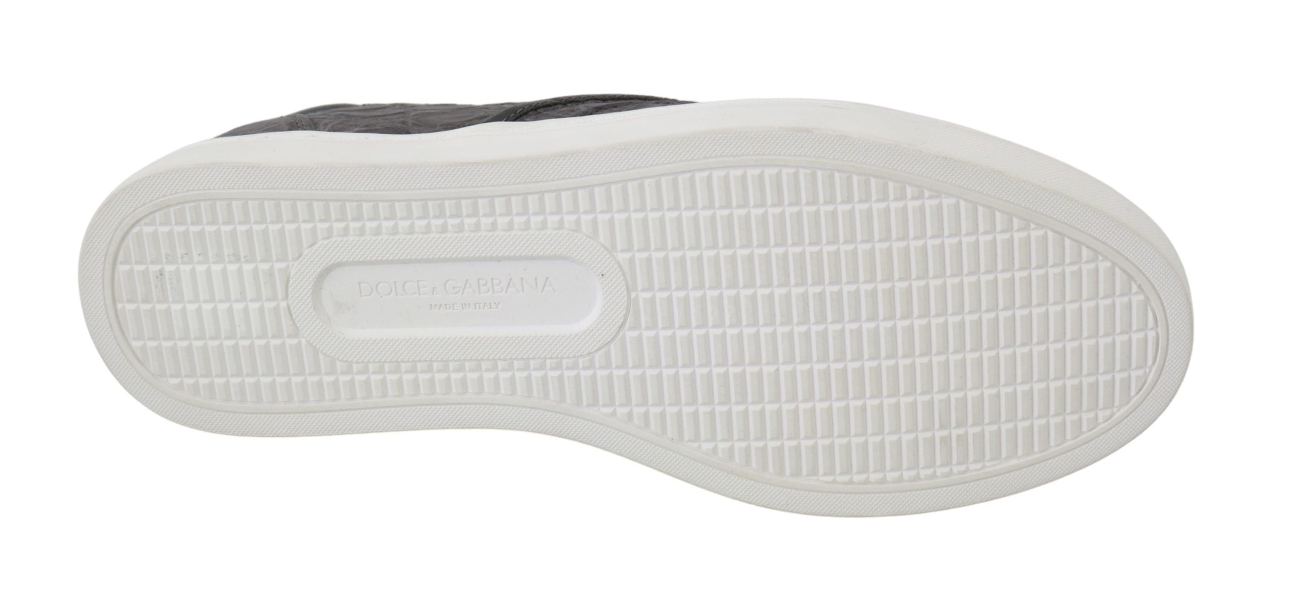 Dolce &amp; Gabbana Gray Leather Flat Caiman Mens Loafers Shoes