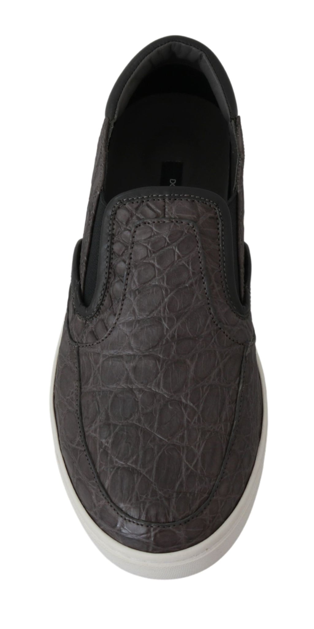 Dolce &amp; Gabbana Gray Leather Flat Caiman Mens Loafers Shoes