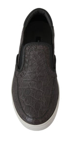 Dolce &amp; Gabbana Gray Leather Flat Caiman Mens Loafers Shoes