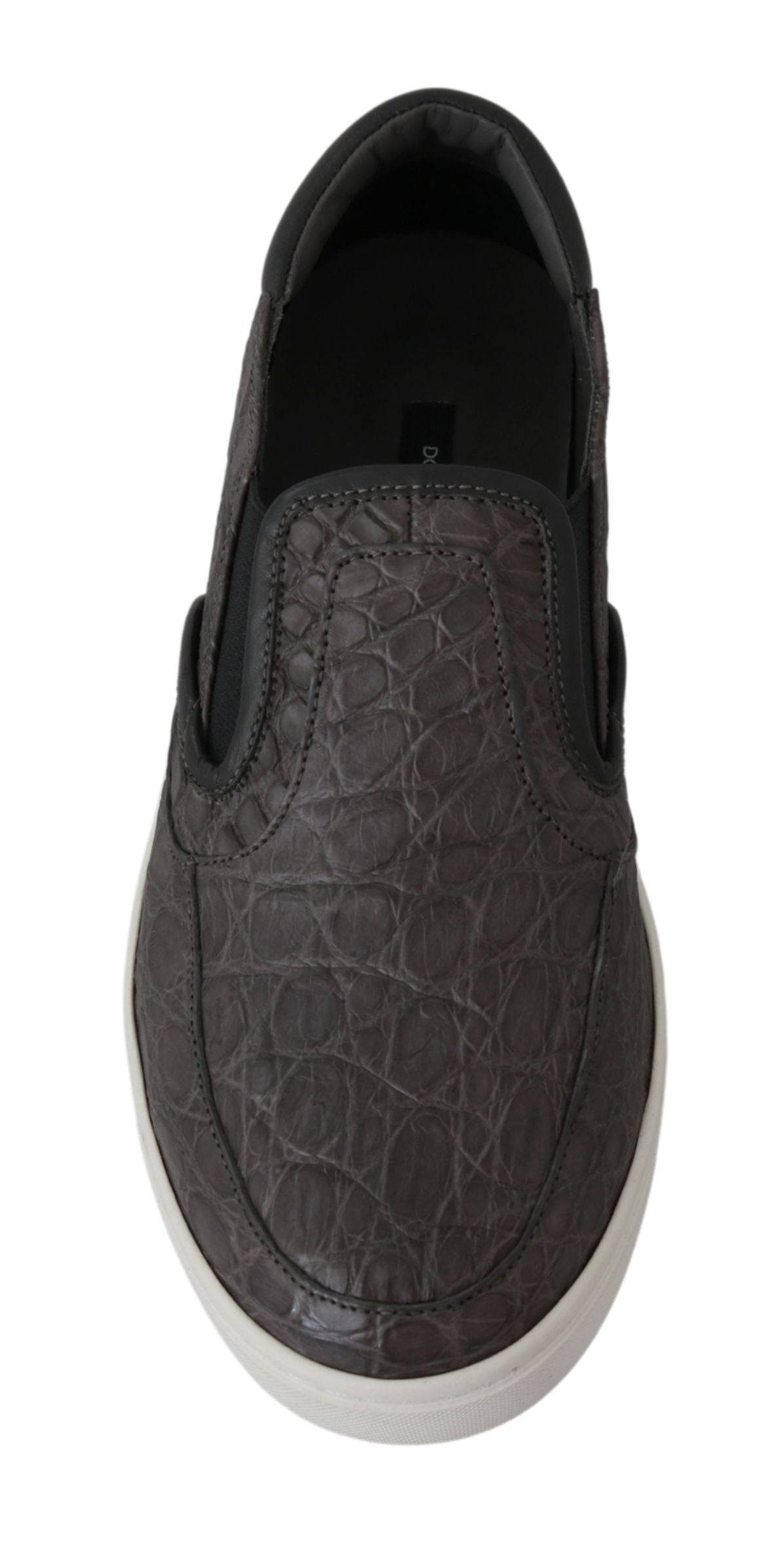 Dolce &amp; Gabbana Gray Leather Flat Caiman Mens Loafers Shoes