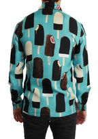 Dolce &amp; Gabbana Blue Silk Ice Cream Print Casual Shirt