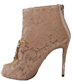 Dolce &amp; Gabbana Pink Crystal Lace Booties Stilettos Shoes