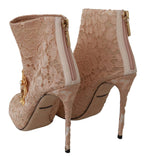Dolce &amp; Gabbana Pink Crystal Lace Booties Stilettos Shoes