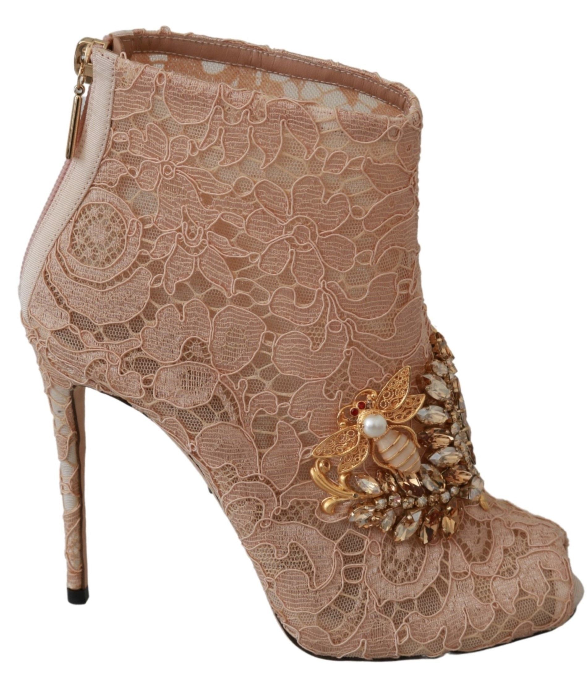 Dolce &amp; Gabbana Pink Crystal Lace Booties Stilettos Shoes