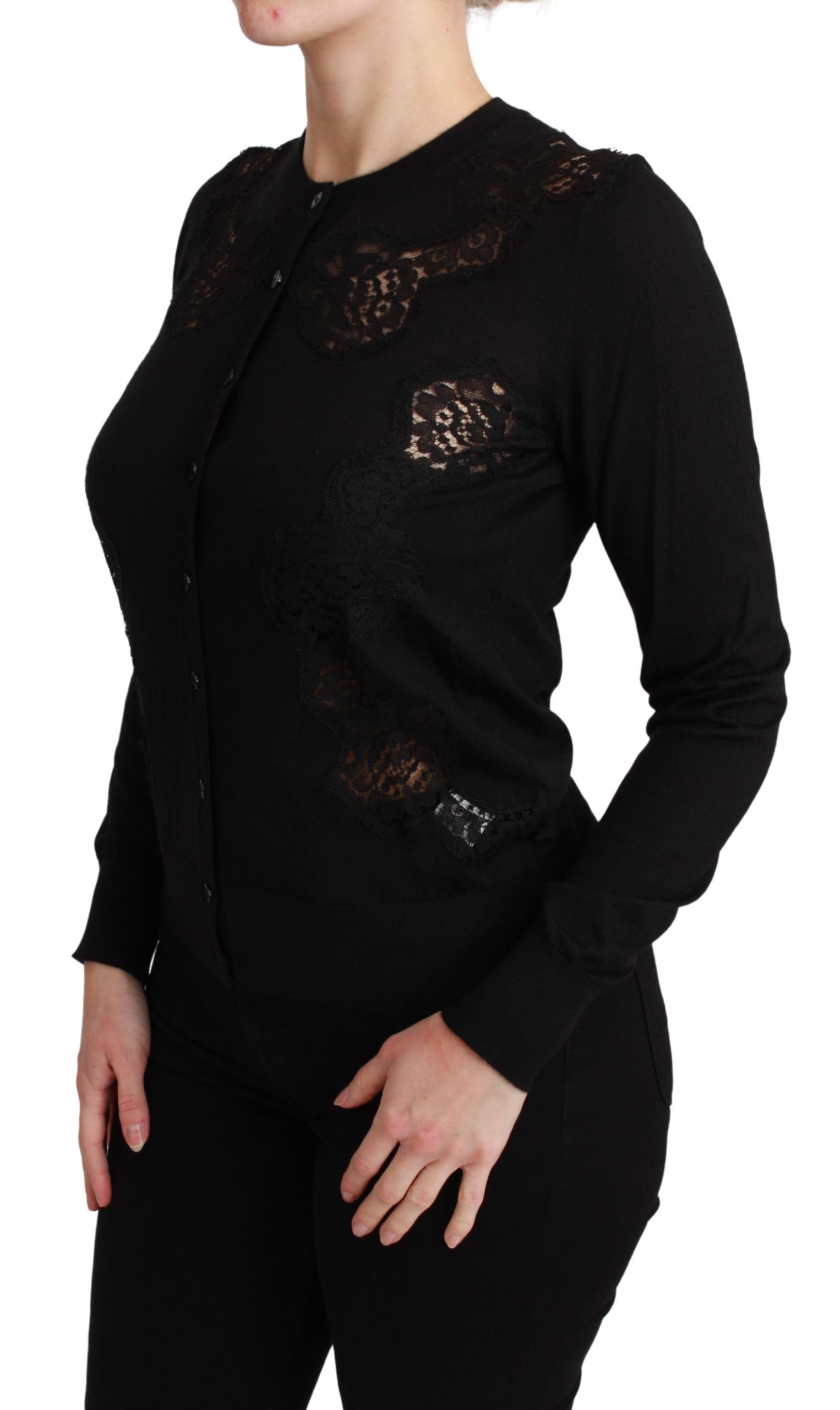 Dolce &amp; Gabbana Black Cashmere Lace Cardigan Sweater