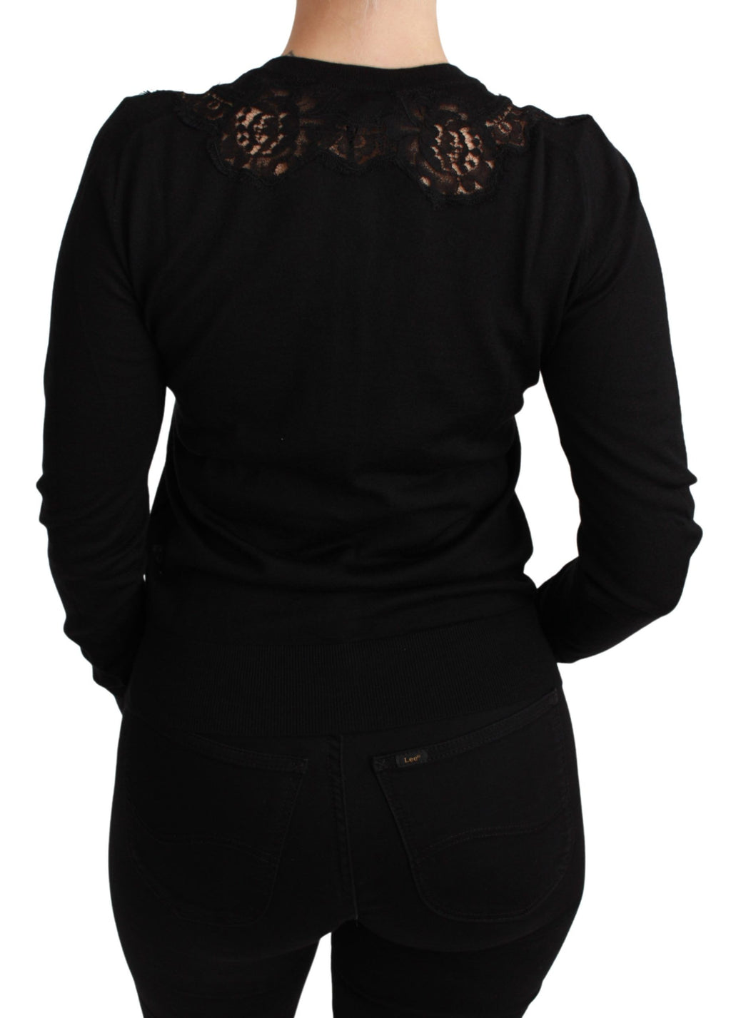 Dolce &amp; Gabbana Black Cashmere Lace Cardigan Sweater
