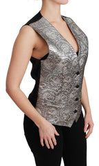 Dolce &amp; Gabbana Silver Brocade Sleeveless Metallic Top