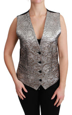 Dolce &amp; Gabbana Silver Brocade Sleeveless Metallic Top