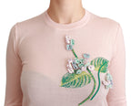 Dolce &amp; Gabbana Pink Floral Silk Cashmere Pullover Sweater