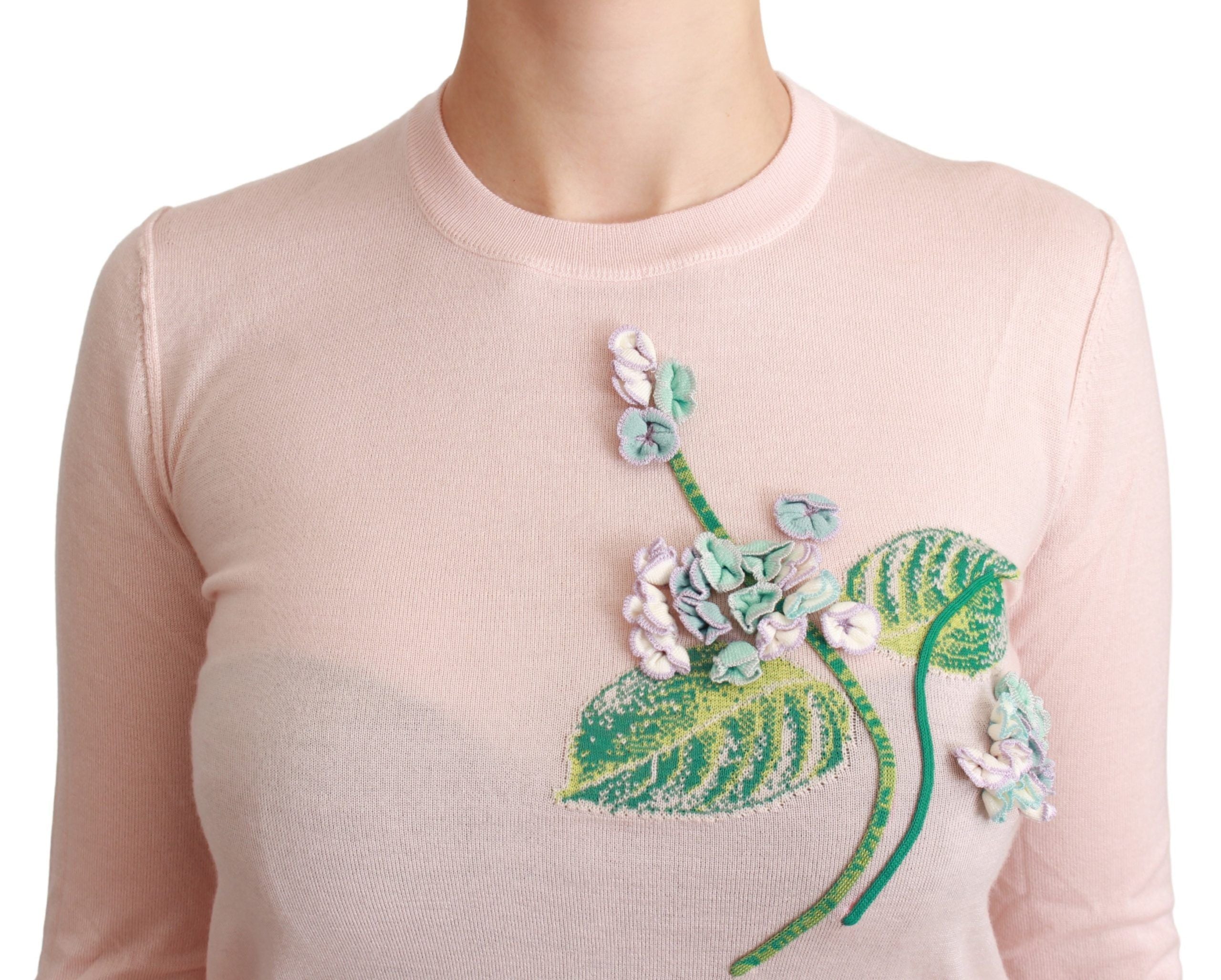 Dolce &amp; Gabbana Pink Floral Silk Cashmere Pullover Sweater