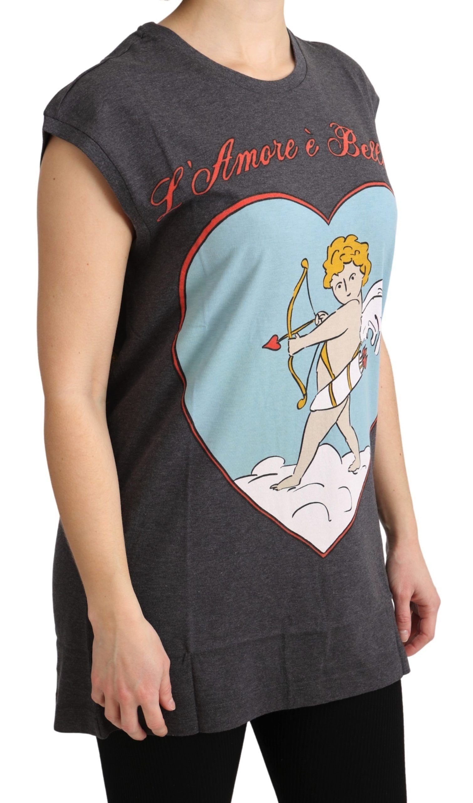 Dolce &amp; Gabbana Gray Cotton L'Amore Top Tank T-shirt