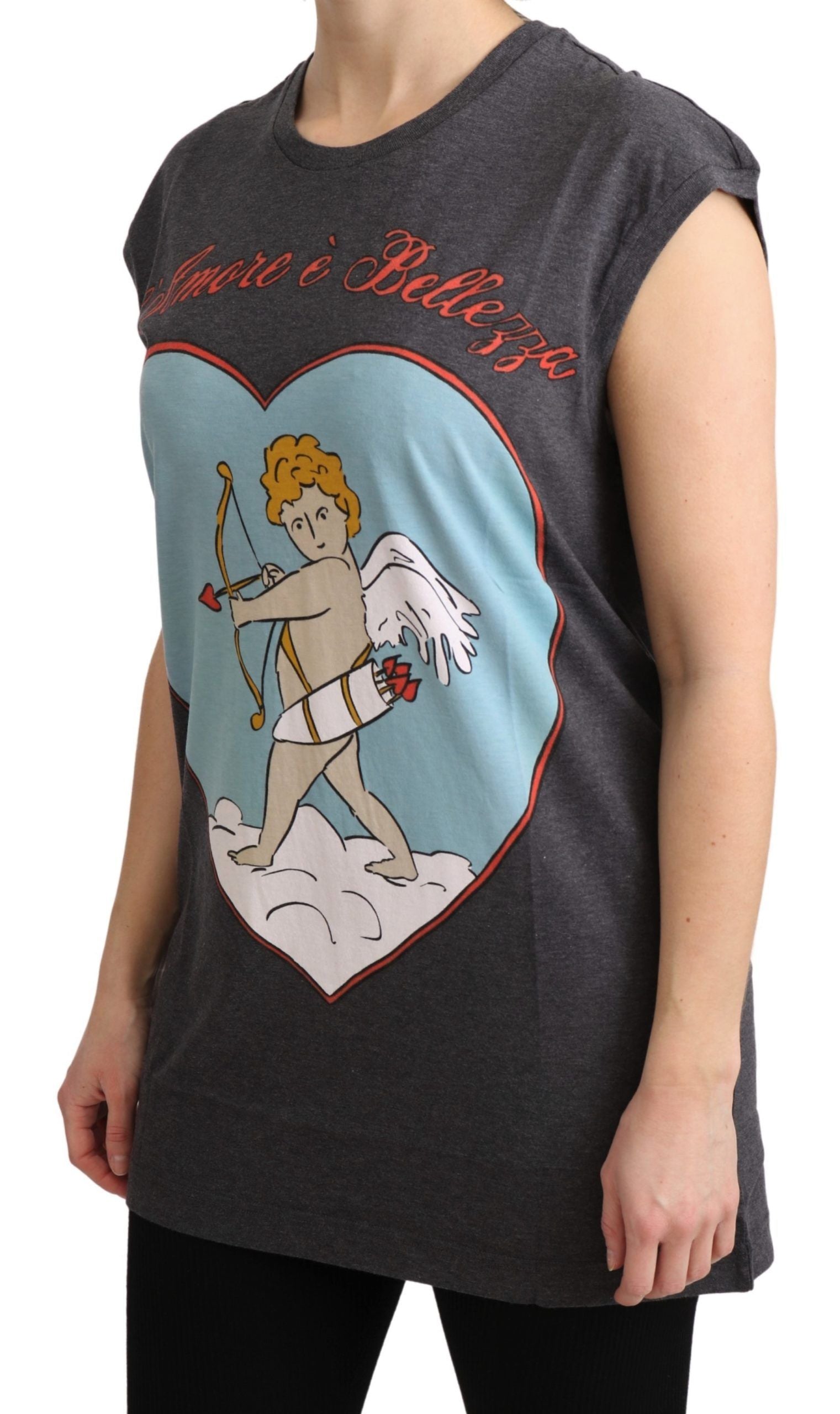 Dolce &amp; Gabbana Gray Cotton L'Amore Top Tank T-shirt
