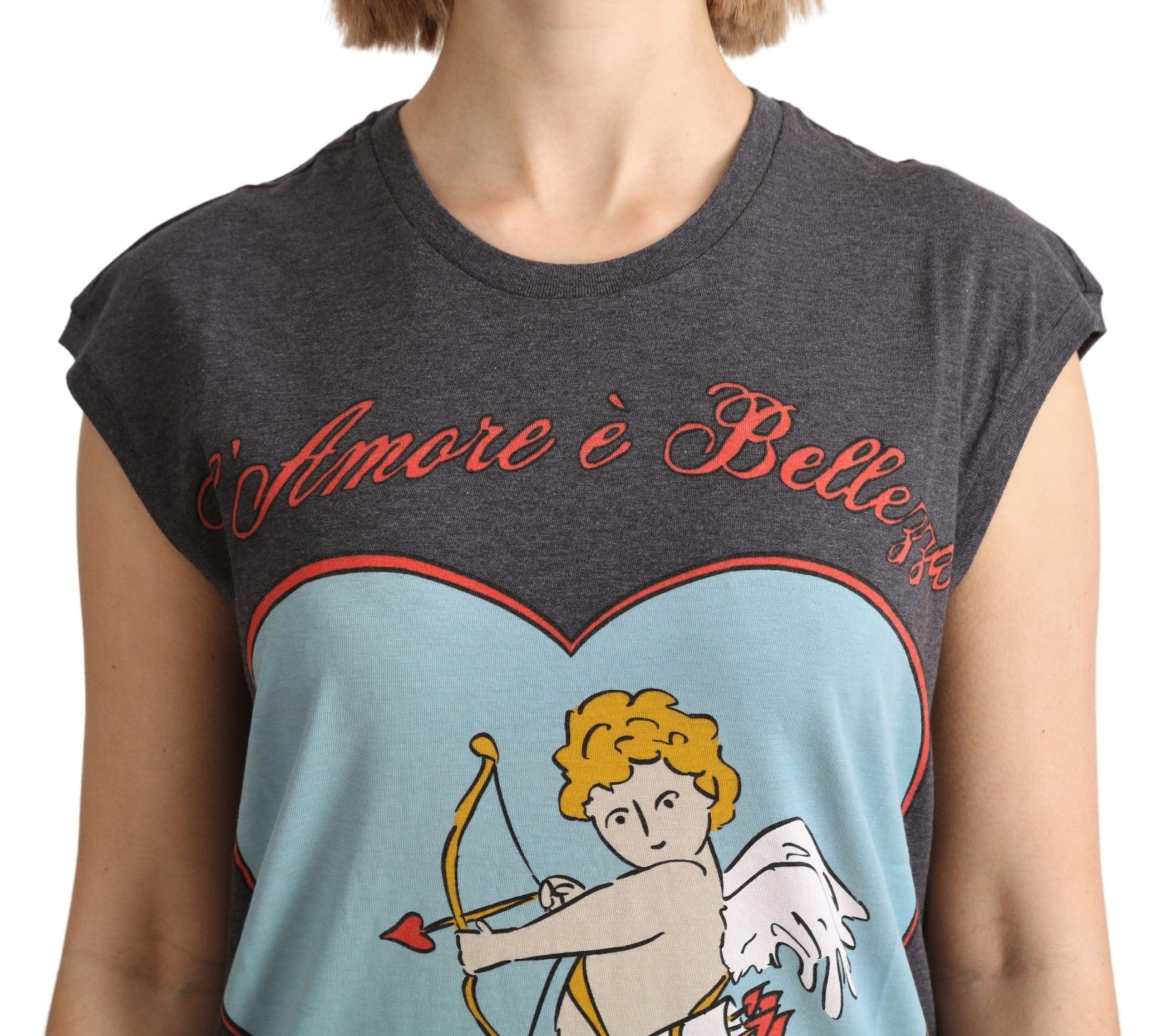 Dolce &amp; Gabbana Gray Cotton L'Amore Top Tank T-shirt