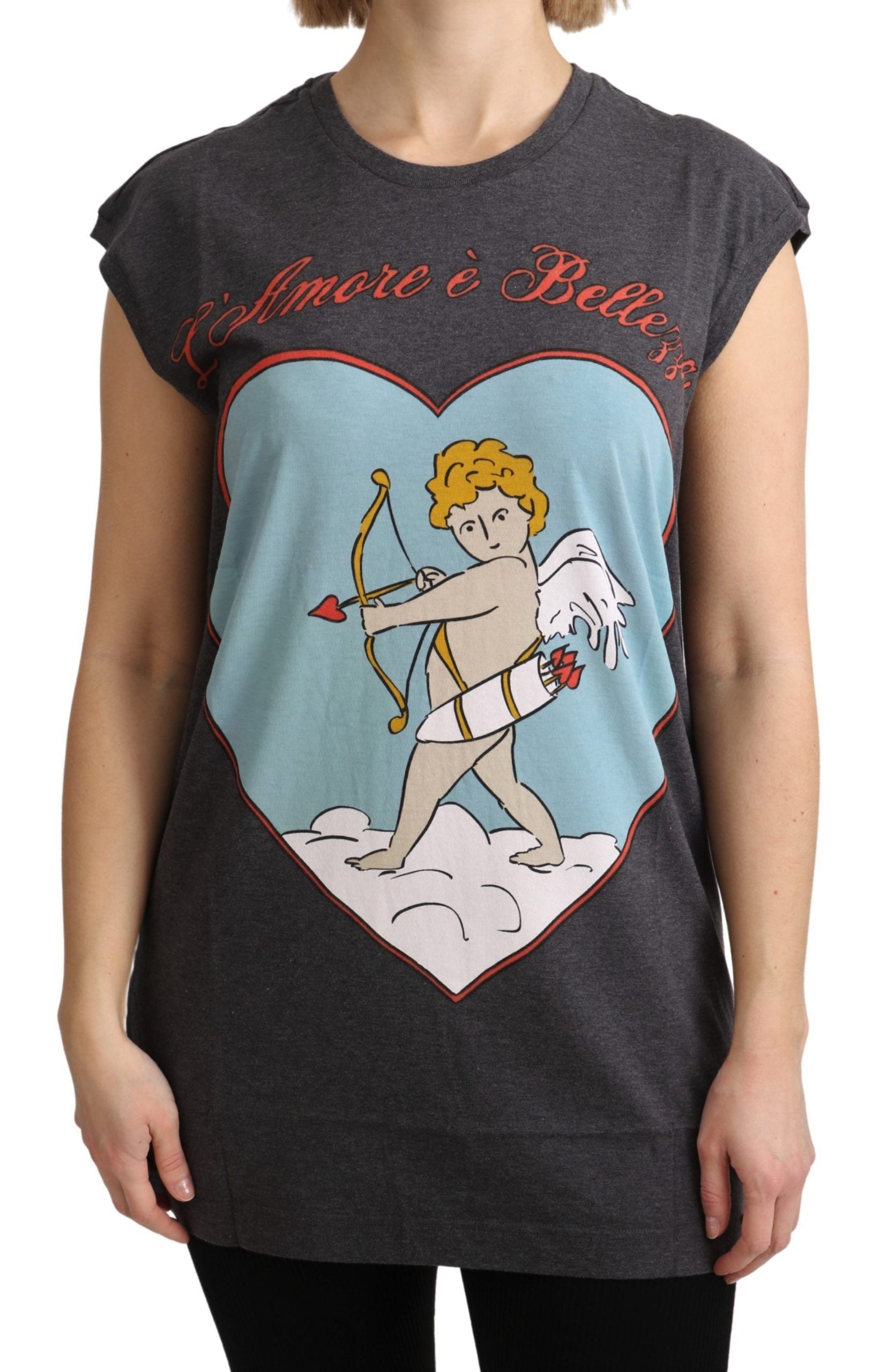 Dolce &amp; Gabbana Gray Cotton L'Amore Top Tank T-shirt