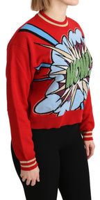 Dolce &amp; Gabbana Red Knitted Cashmere Cartoon Top Sweater