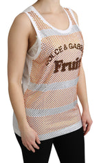 Dolce &amp; Gabbana White Orange Crystal Sleeveless Tank Cotton Top