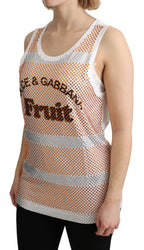 Dolce &amp; Gabbana White Orange Crystal Sleeveless Tank Cotton Top