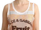 Dolce &amp; Gabbana White Orange Crystal Sleeveless Tank Cotton Top