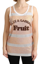 Dolce &amp; Gabbana White Orange Crystal Sleeveless Tank Cotton Top