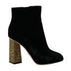 Dolce &amp; Gabbana Black Velvet Crystal Square Heels Shoes