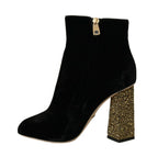 Dolce &amp; Gabbana Black Velvet Crystal Square Heels Shoes