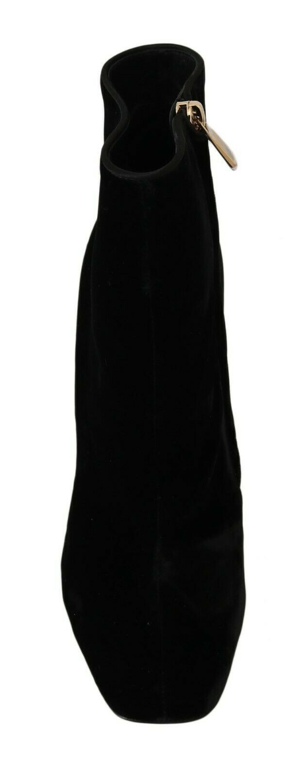 Dolce &amp; Gabbana Black Velvet Crystal Square Heels Shoes