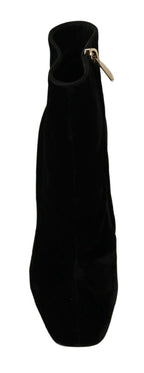 Dolce &amp; Gabbana Black Velvet Crystal Square Heels Shoes