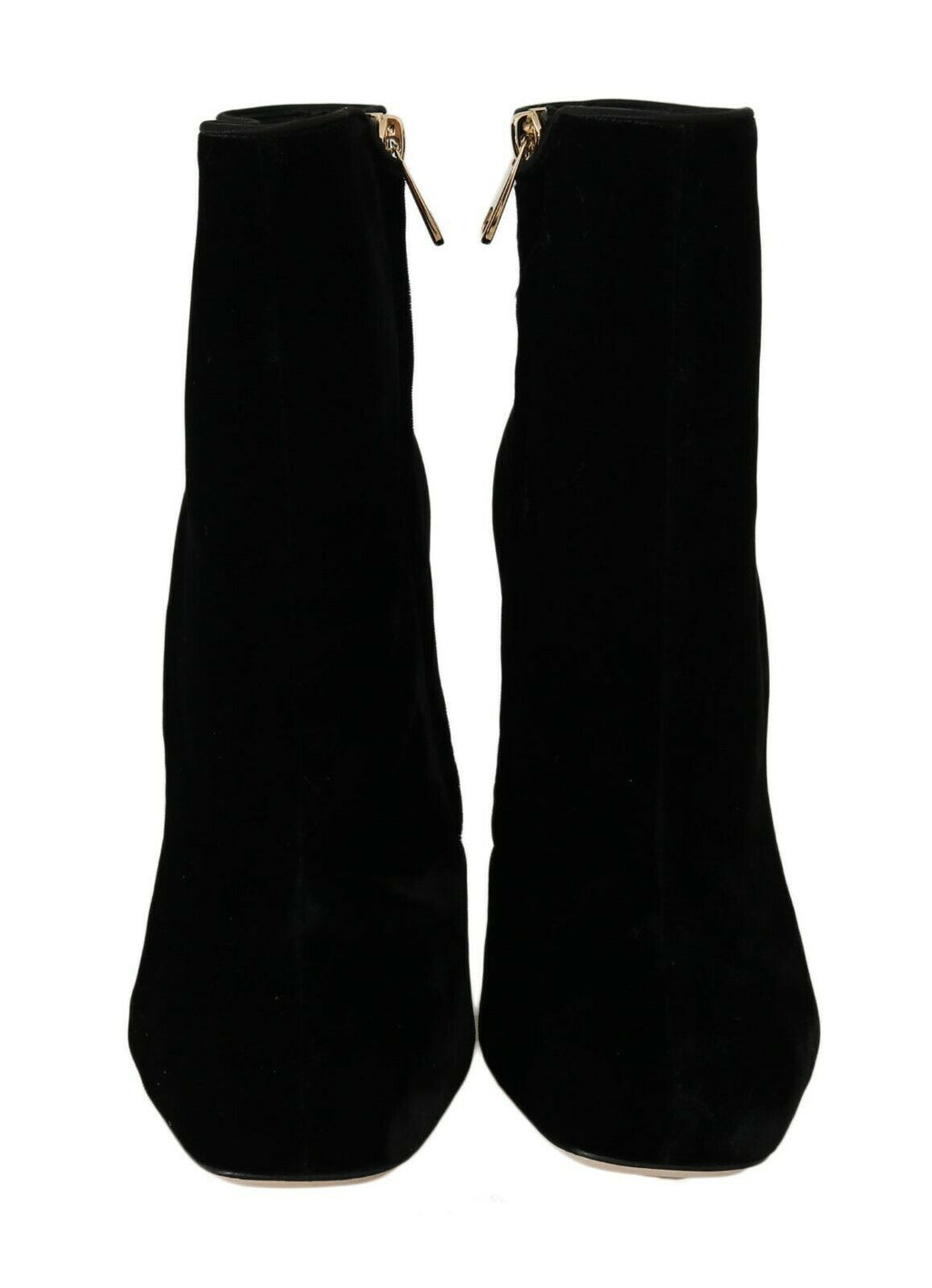Dolce &amp; Gabbana Black Velvet Crystal Square Heels Shoes