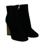 Dolce &amp; Gabbana Black Velvet Crystal Square Heels Shoes