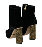 Dolce &amp; Gabbana Black Velvet Crystal Square Heels Shoes
