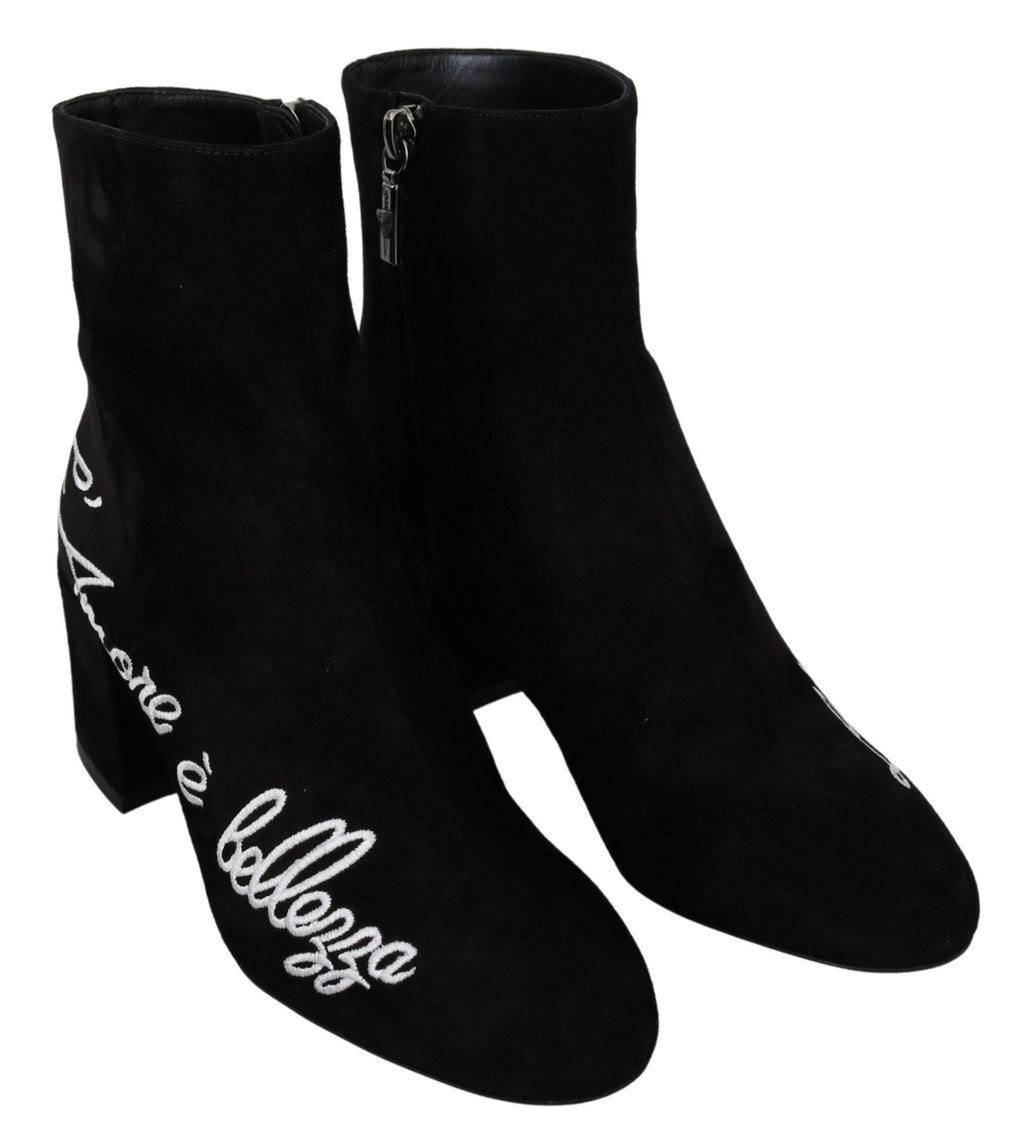 Dolce &amp; Gabbana Black Suede Love Is Beauty Boots Shoes