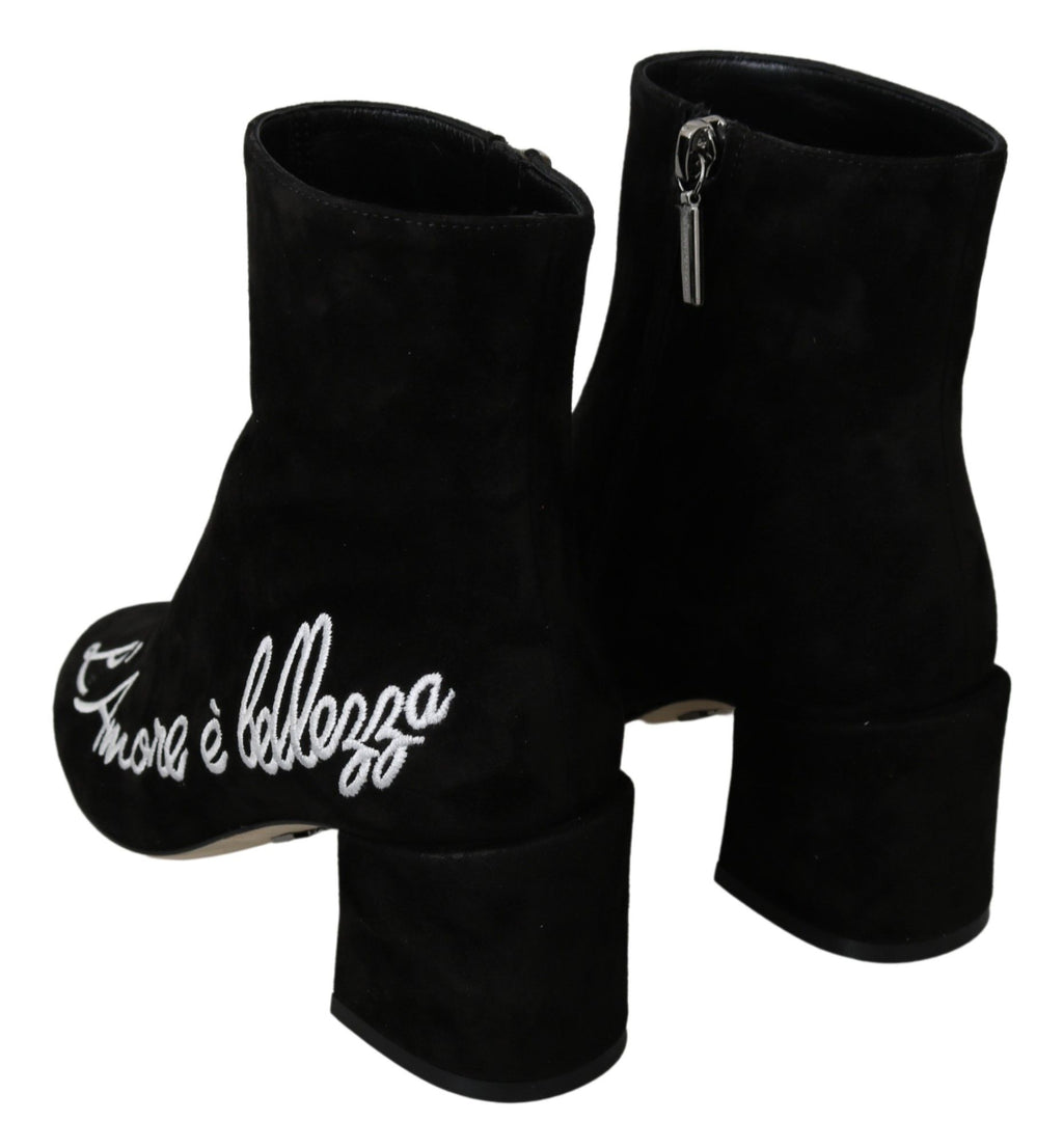 Dolce &amp; Gabbana Black Suede Love Is Beauty Boots Shoes