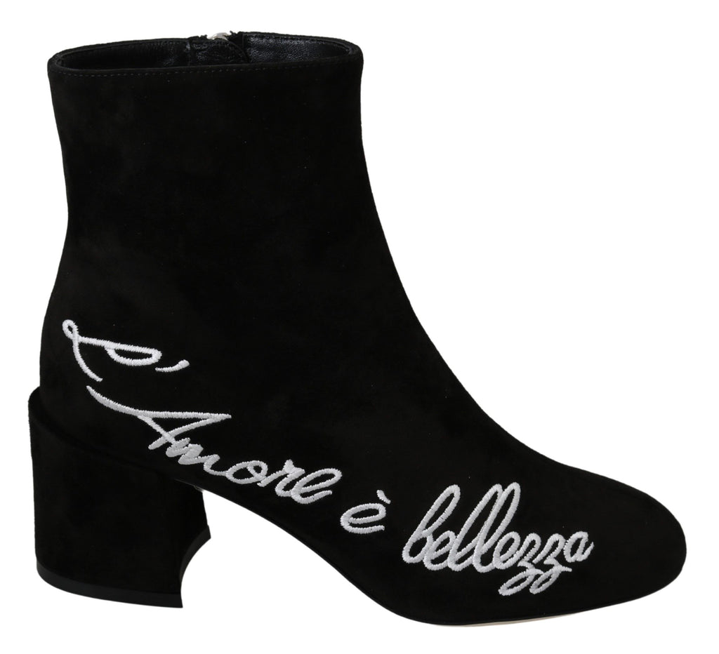 Dolce &amp; Gabbana Black Suede Love Is Beauty Boots Shoes