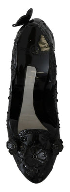 Dolce &amp; Gabbana Black Floral Crystal CINDERELLA Heels Shoes