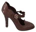 Dolce &amp; Gabbana Brown Floral Crystal CINDERELLA Heels Shoes