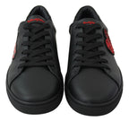 Dolce & Gabbana Black Leather Love Heart Sneakers Womens Shoes