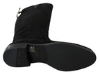 Dolce &amp; Gabbana Black Suede Knee High Flat Boots Shoes