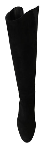 Dolce &amp; Gabbana Black Suede Knee High Flat Boots Shoes