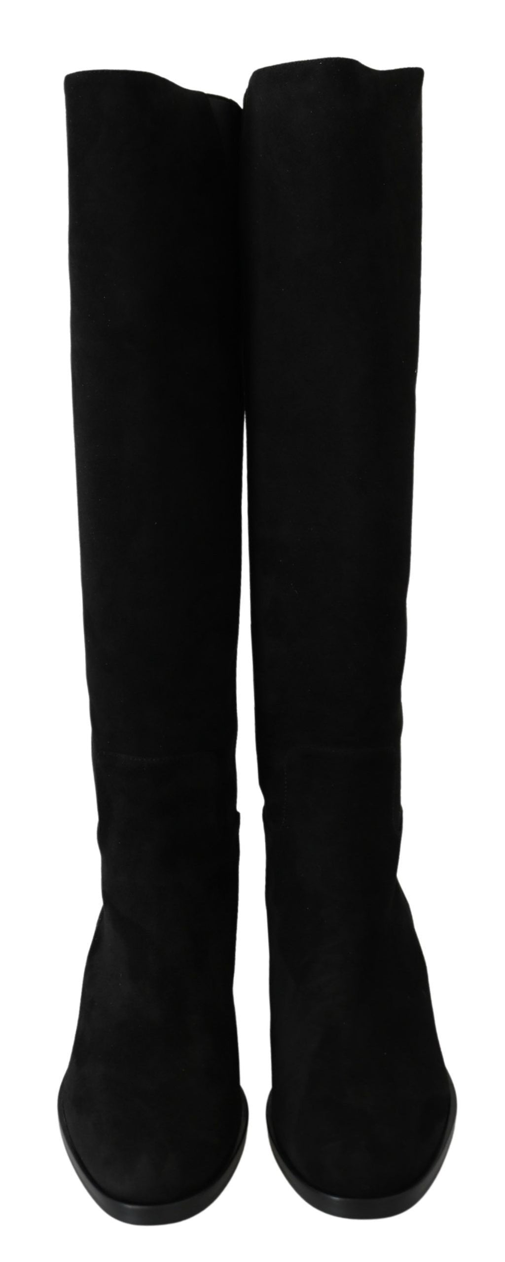 Dolce &amp; Gabbana Black Suede Knee High Flat Boots Shoes