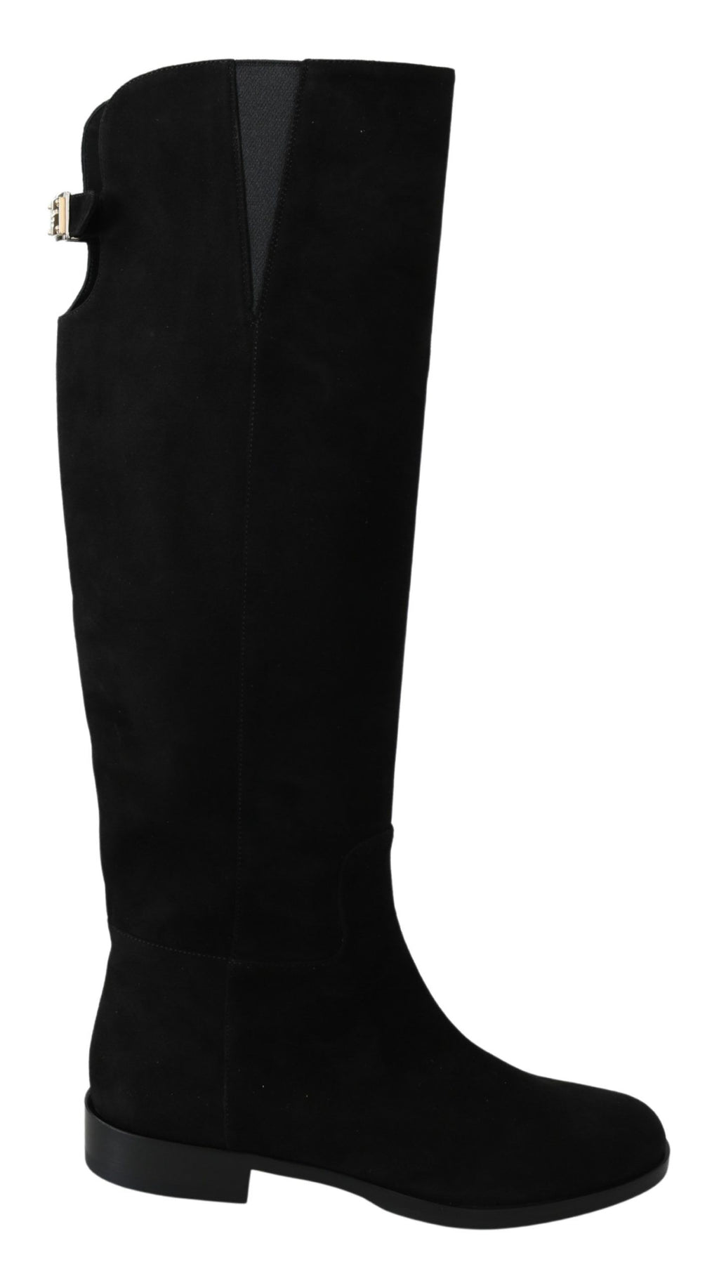 Dolce &amp; Gabbana Black Suede Knee High Flat Boots Shoes