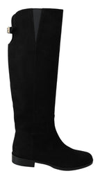 Dolce &amp; Gabbana Black Suede Knee High Flat Boots Shoes