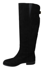 Dolce &amp; Gabbana Black Suede Knee High Flat Boots Shoes