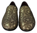 Dolce &amp; Gabbana Gold Jacquard Flats Mens Loafers Shoes